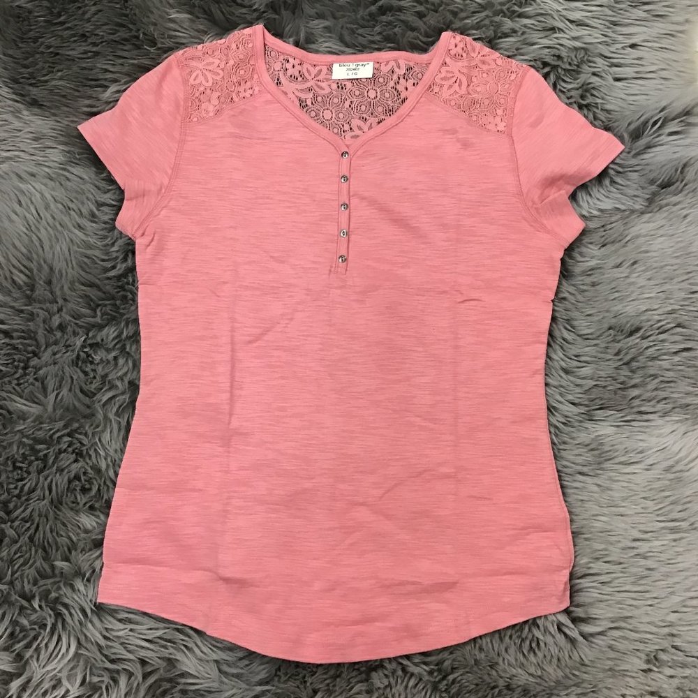 Bleu Gray | Women's T-shirt | Pink | Lace Blouse |Business Casual | Size Large